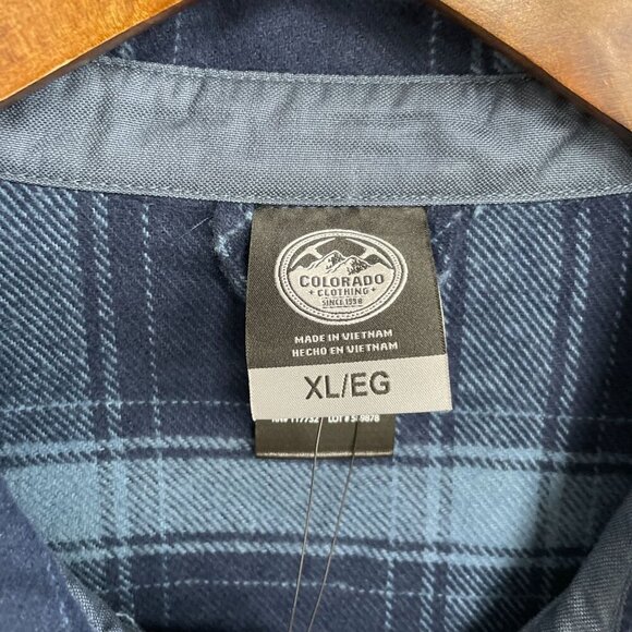 NEW Colorado Men's XL Clothing Plaid Flannel Button Up Shirt Blue - Picture 6 of 10